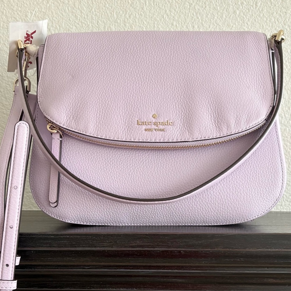 NWT ♠️ KATE SPADE 💜 Polly Large Flap Crossbody Bag in Pebbled Leather Lavender